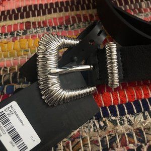 Forever 21 Black Leather Belt, Silver Buckle (NWT)